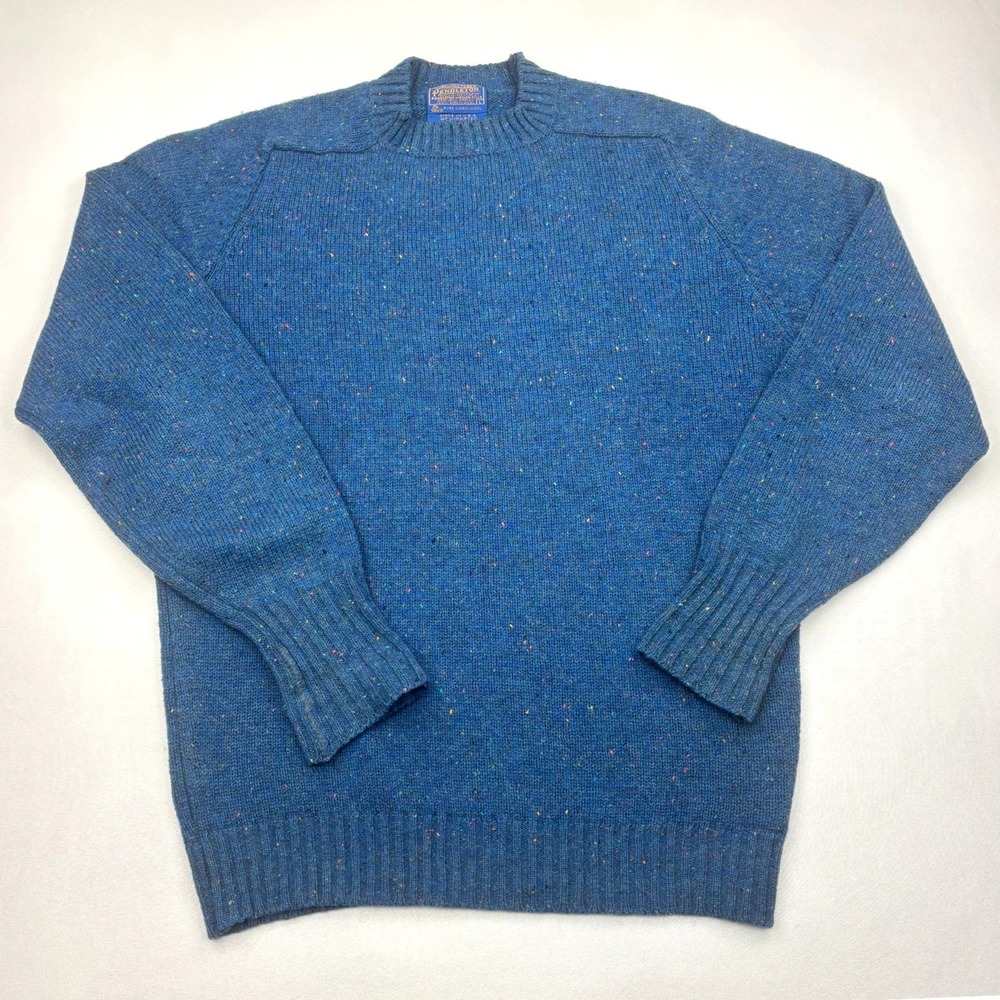 Vintage Pendleton Sweater Mens Large Blue USA Virgin Shetland Wool Donegal Tweed